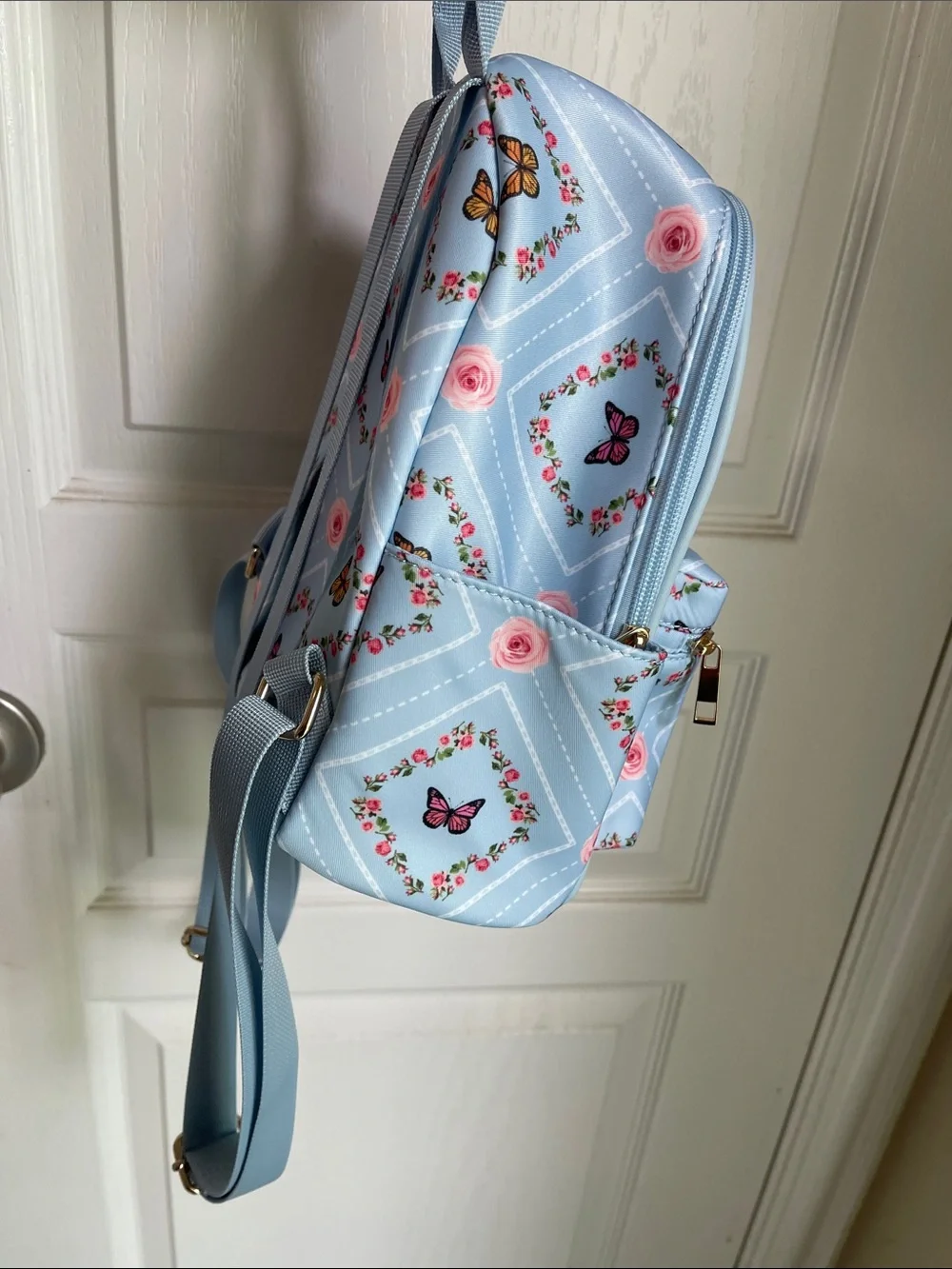 Light Blue Floral & Butterfly Mini Backpack